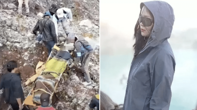 Huang Lihong Chinese tourist falls into Ijen volcano posing for photos.